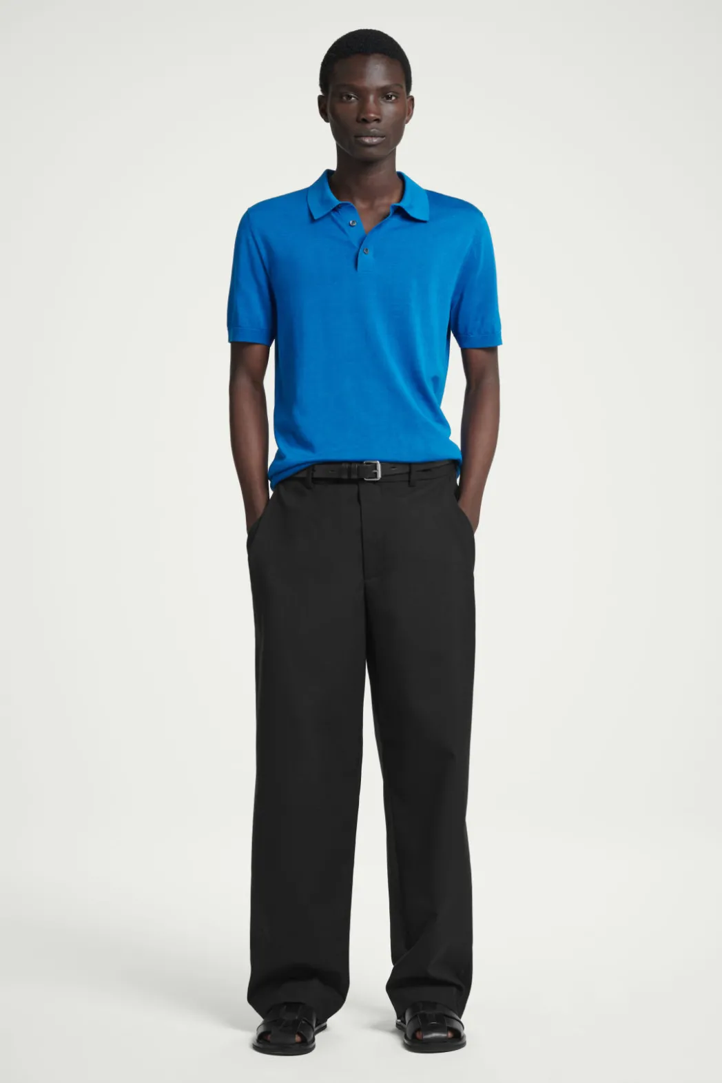 COS SLIM KNITTED SILK POLO SHIRT COBALT BLUE