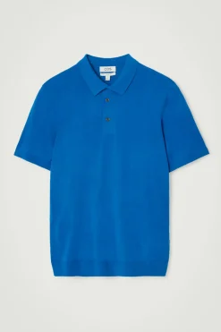 COS SLIM KNITTED SILK POLO SHIRT COBALT BLUE