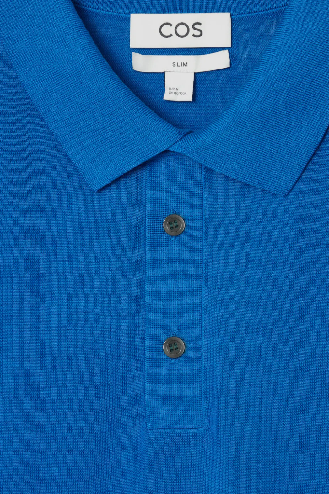 COS SLIM KNITTED SILK POLO SHIRT COBALT BLUE