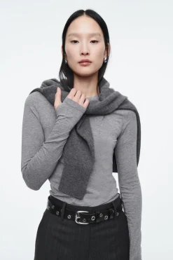 Sale COS SLIM LONG-SLEEVE TOP CHARCOAL MÉLANGE
