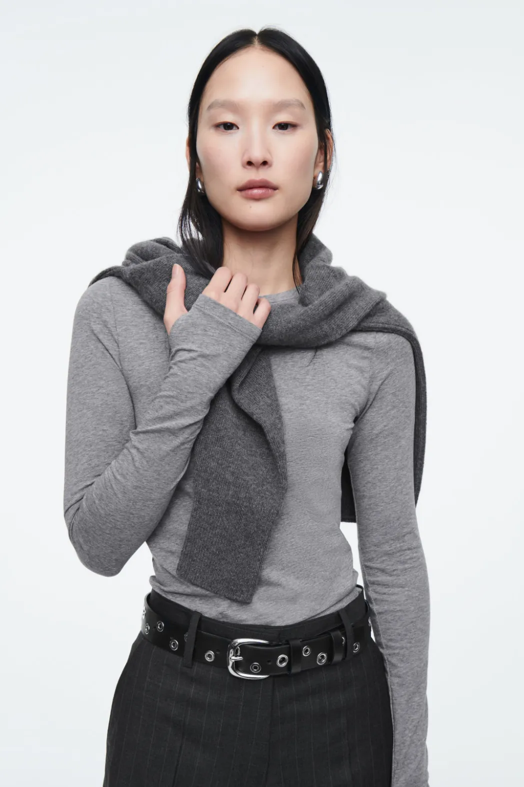 Sale COS SLIM LONG-SLEEVE TOP CHARCOAL MÉLANGE