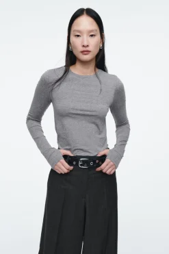 Sale COS SLIM LONG-SLEEVE TOP CHARCOAL MÉLANGE