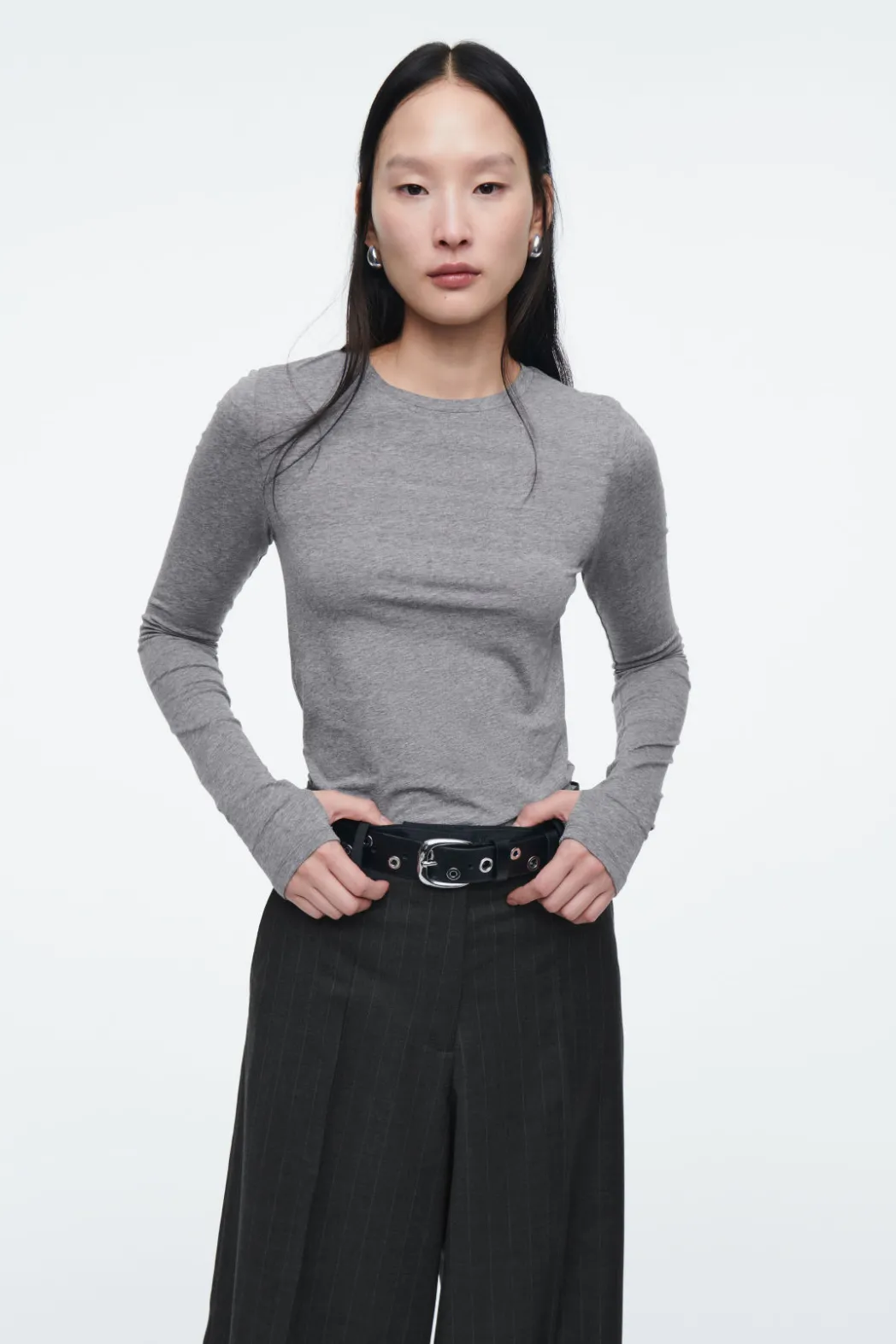 Sale COS SLIM LONG-SLEEVE TOP CHARCOAL MÉLANGE