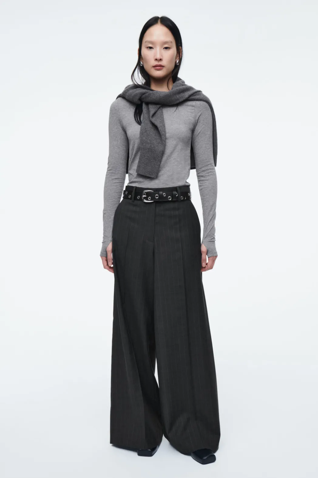 Sale COS SLIM LONG-SLEEVE TOP CHARCOAL MÉLANGE