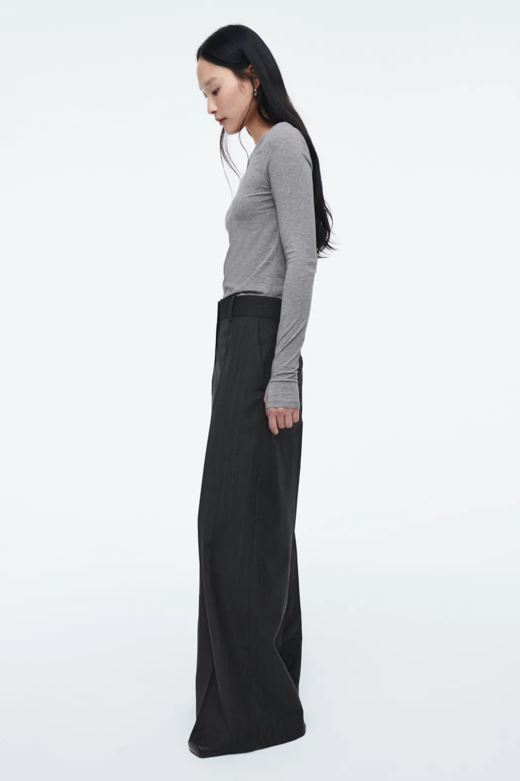 Sale COS SLIM LONG-SLEEVE TOP CHARCOAL MÉLANGE