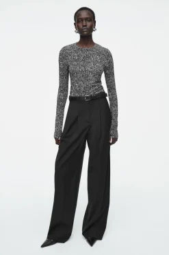 Sale COS SLIM LONG-SLEEVE TOP BLACK / WHITE