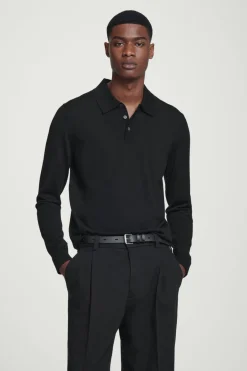 Best COS SLIM MERINO WOOL POLO SHIRT BLACK