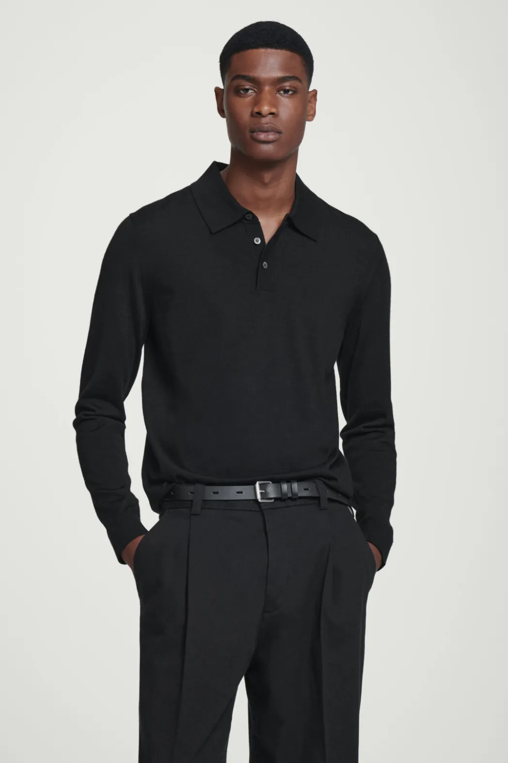 Best COS SLIM MERINO WOOL POLO SHIRT BLACK