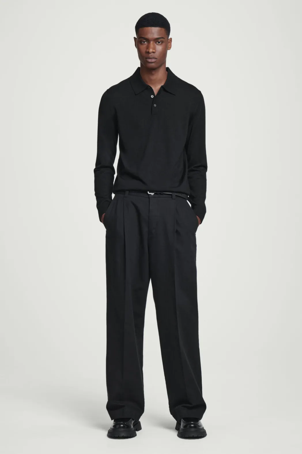 Best COS SLIM MERINO WOOL POLO SHIRT BLACK