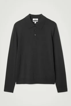 Best COS SLIM MERINO WOOL POLO SHIRT BLACK