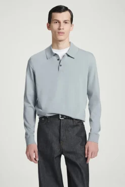 Online COS SLIM MERINO WOOL POLO SHIRT DUSTY BLUE