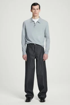 Online COS SLIM MERINO WOOL POLO SHIRT DUSTY BLUE