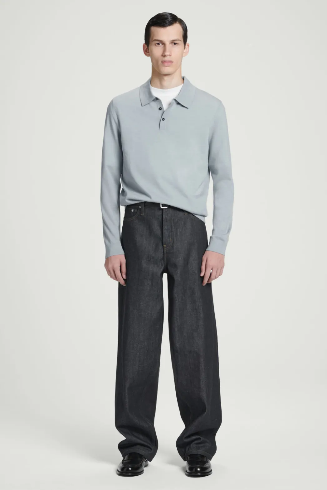 Online COS SLIM MERINO WOOL POLO SHIRT DUSTY BLUE
