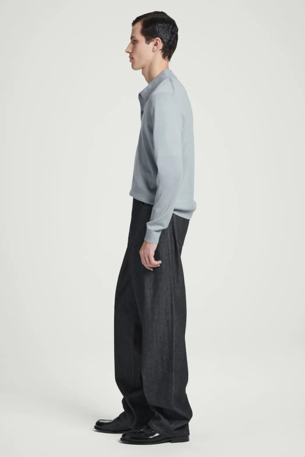 Online COS SLIM MERINO WOOL POLO SHIRT DUSTY BLUE