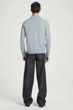 Online COS SLIM MERINO WOOL POLO SHIRT DUSTY BLUE