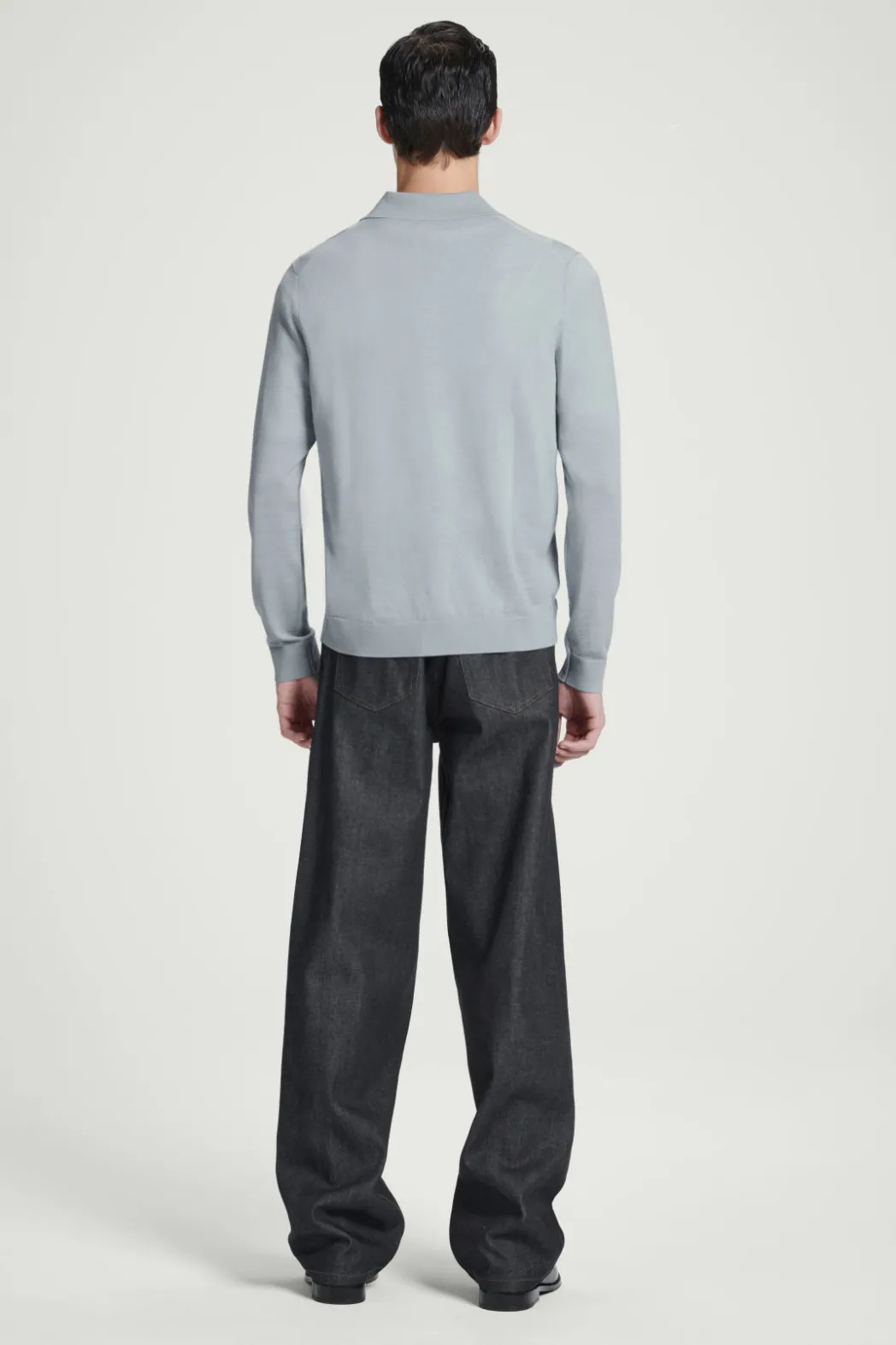Online COS SLIM MERINO WOOL POLO SHIRT DUSTY BLUE