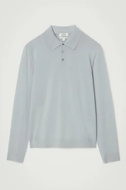 Online COS SLIM MERINO WOOL POLO SHIRT DUSTY BLUE