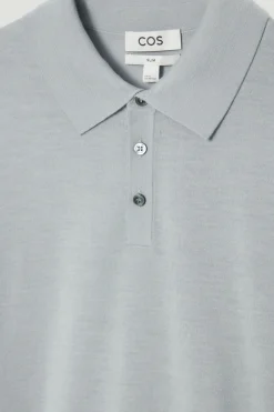 Online COS SLIM MERINO WOOL POLO SHIRT DUSTY BLUE