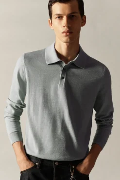 Online COS SLIM MERINO WOOL POLO SHIRT DUSTY BLUE