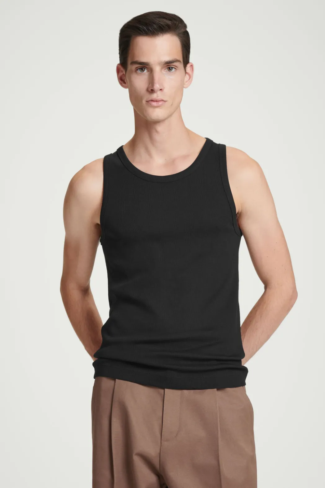 New COS SLIM RIBBED COTTON TANK TOP BLACK