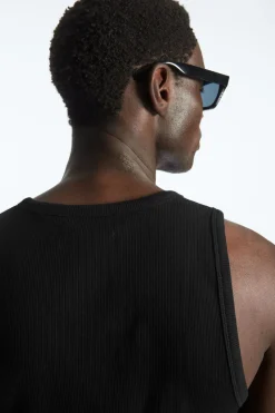 New COS SLIM RIBBED COTTON TANK TOP BLACK