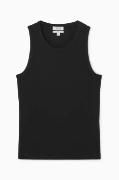 New COS SLIM RIBBED COTTON TANK TOP BLACK