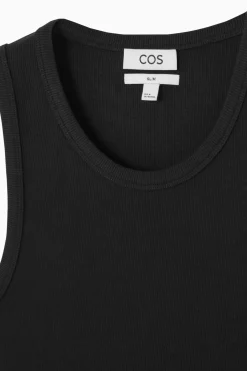 New COS SLIM RIBBED COTTON TANK TOP BLACK