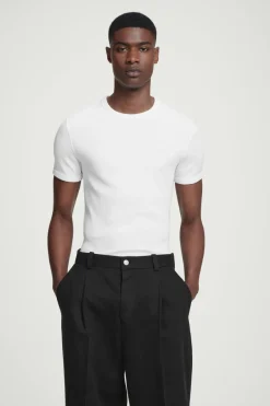 New COS SLIM RIBBED COTTON T-SHIRT WHITE