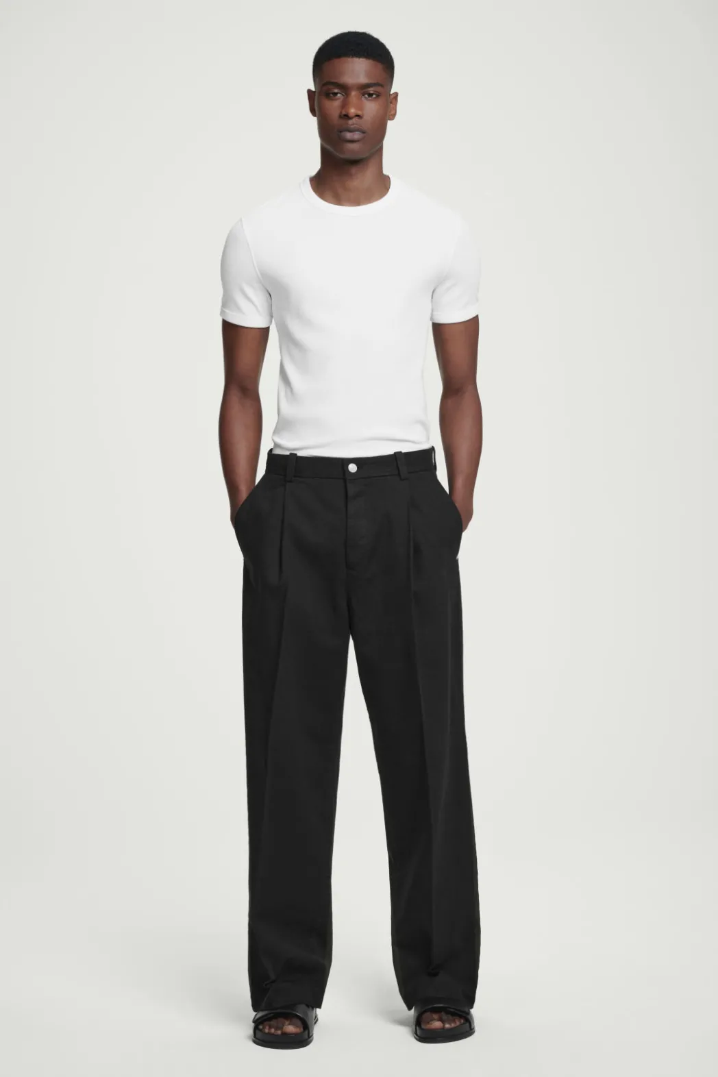 New COS SLIM RIBBED COTTON T-SHIRT WHITE