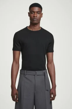 Discount COS SLIM RIBBED COTTON T-SHIRT BLACK