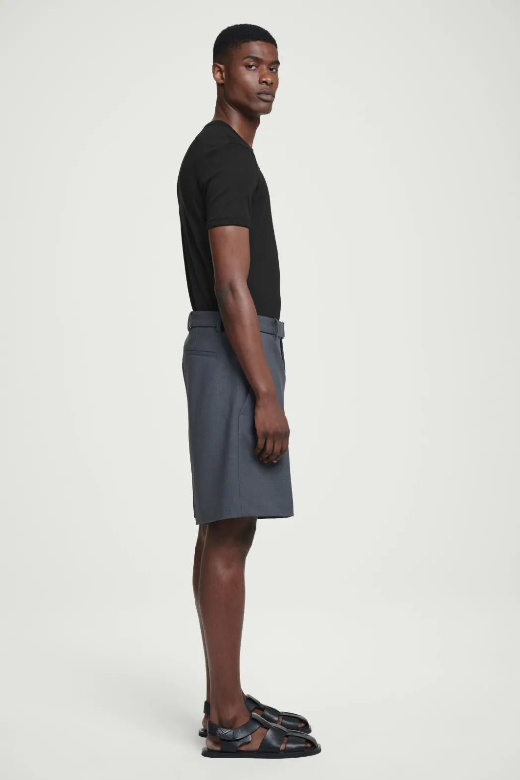 Discount COS SLIM RIBBED COTTON T-SHIRT BLACK