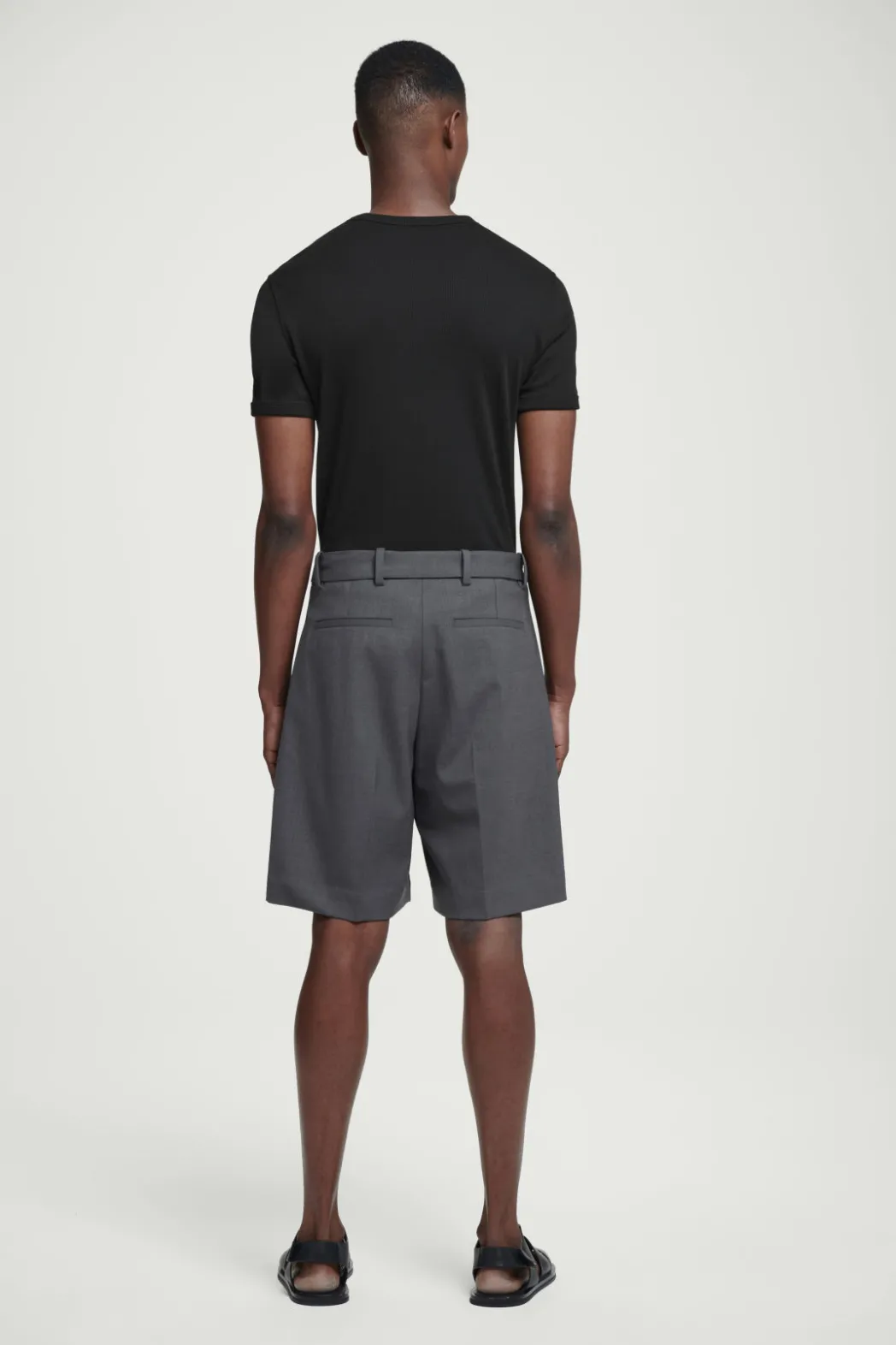 Discount COS SLIM RIBBED COTTON T-SHIRT BLACK