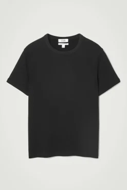 Discount COS SLIM RIBBED COTTON T-SHIRT BLACK