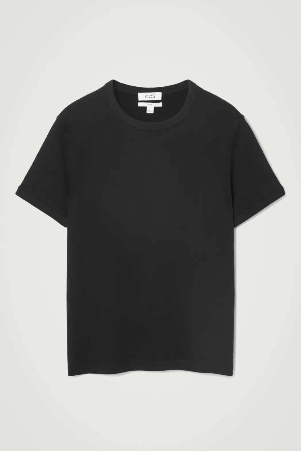 Discount COS SLIM RIBBED COTTON T-SHIRT BLACK
