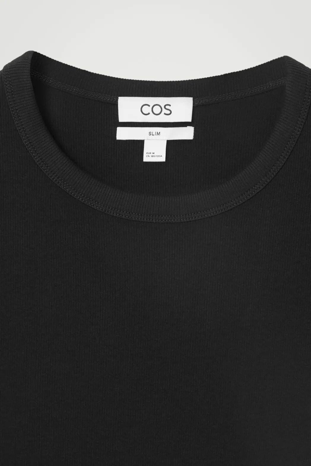 Discount COS SLIM RIBBED COTTON T-SHIRT BLACK