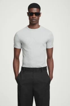Hot COS SLIM RIBBED COTTON T-SHIRT LIGHT GRAY