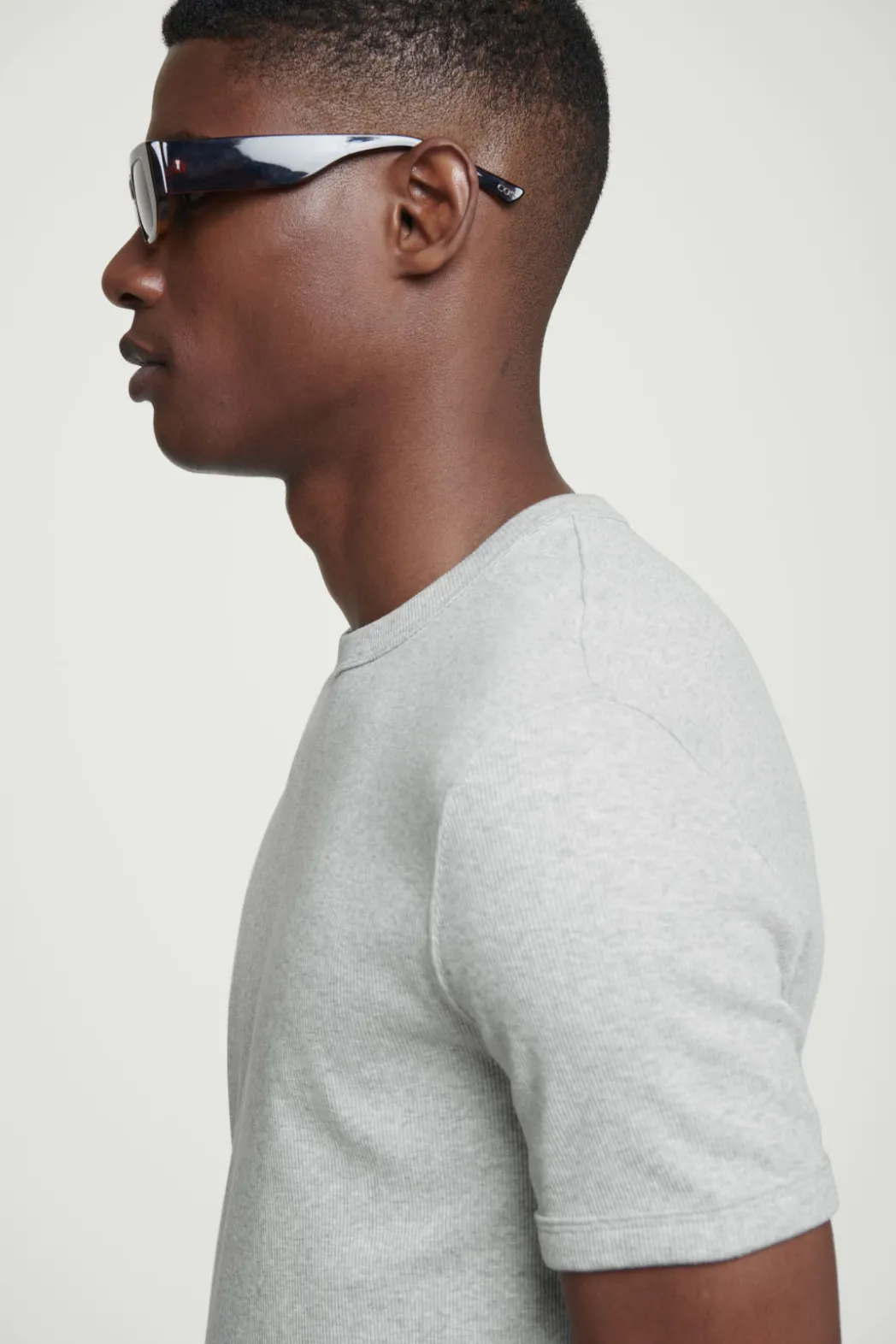 Hot COS SLIM RIBBED COTTON T-SHIRT LIGHT GRAY