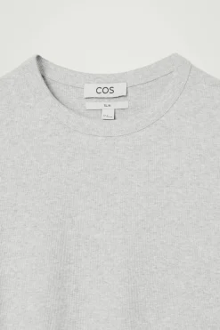Hot COS SLIM RIBBED COTTON T-SHIRT LIGHT GRAY