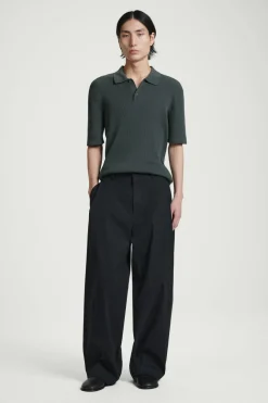 Sale COS SLIM RIBBED-KNIT POLO SHIRT DARK GREEN