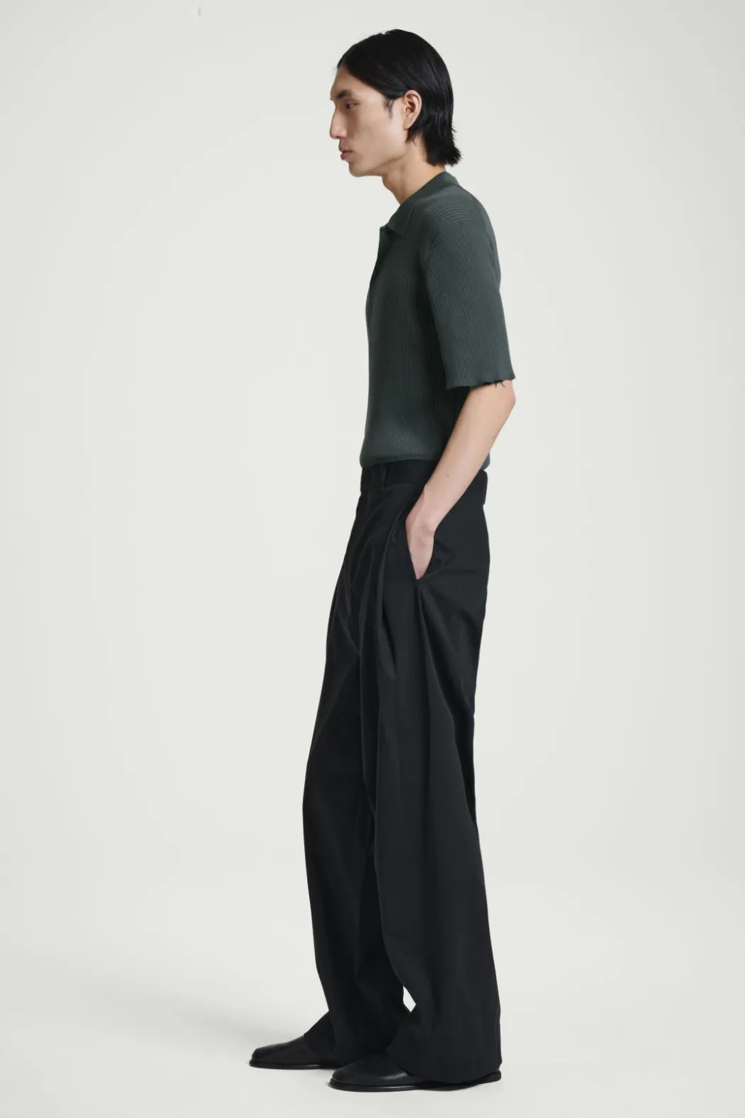 Sale COS SLIM RIBBED-KNIT POLO SHIRT DARK GREEN