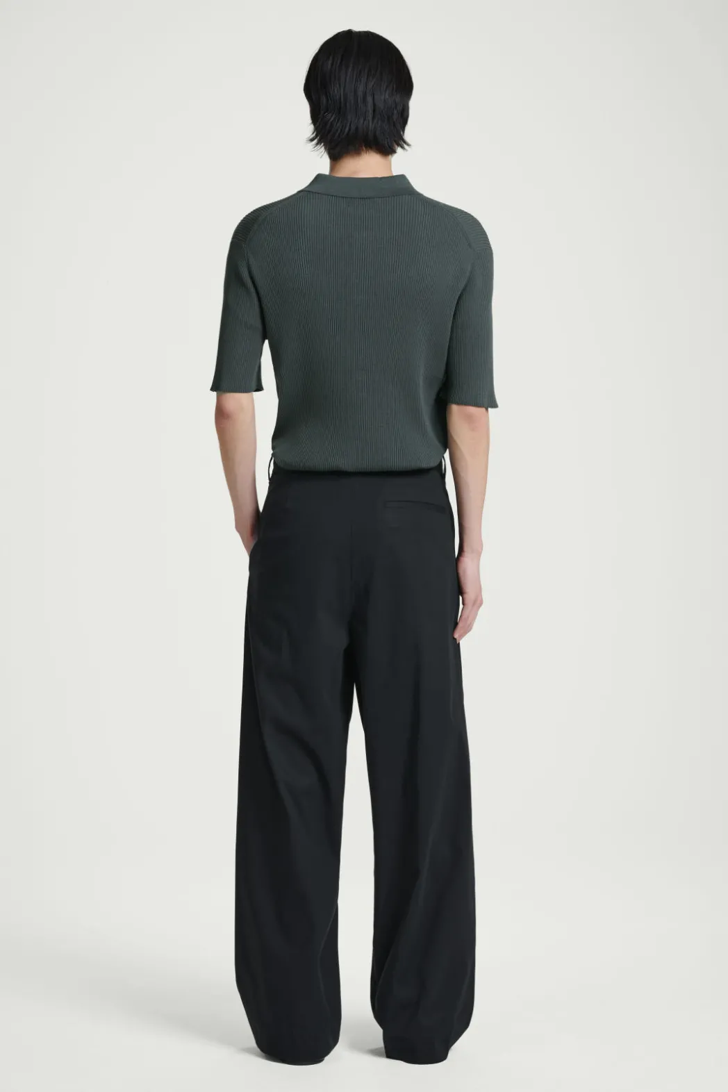 Sale COS SLIM RIBBED-KNIT POLO SHIRT DARK GREEN