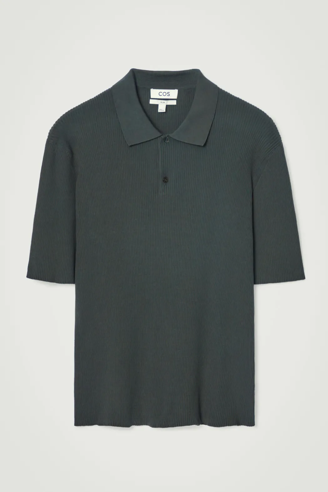 Sale COS SLIM RIBBED-KNIT POLO SHIRT DARK GREEN