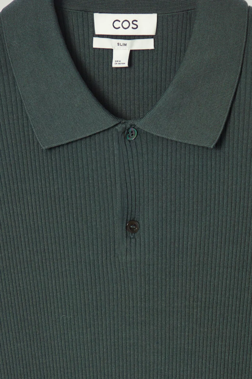 Sale COS SLIM RIBBED-KNIT POLO SHIRT DARK GREEN