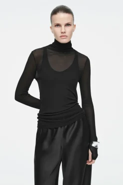 Outlet COS SLIM SILK TURTLENECK TOP BLACK