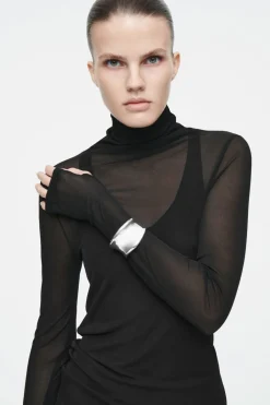 Outlet COS SLIM SILK TURTLENECK TOP BLACK