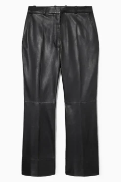 Online COS SLIM TAILORED FLARED LEATHER PANTS BLACK