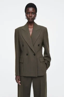 New COS SLIM WAISTED DOUBLE-BREASTED WOOL BLAZER DARK KHAKI