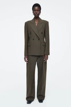 New COS SLIM WAISTED DOUBLE-BREASTED WOOL BLAZER DARK KHAKI