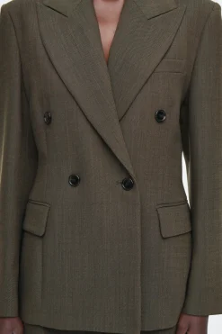 New COS SLIM WAISTED DOUBLE-BREASTED WOOL BLAZER DARK KHAKI
