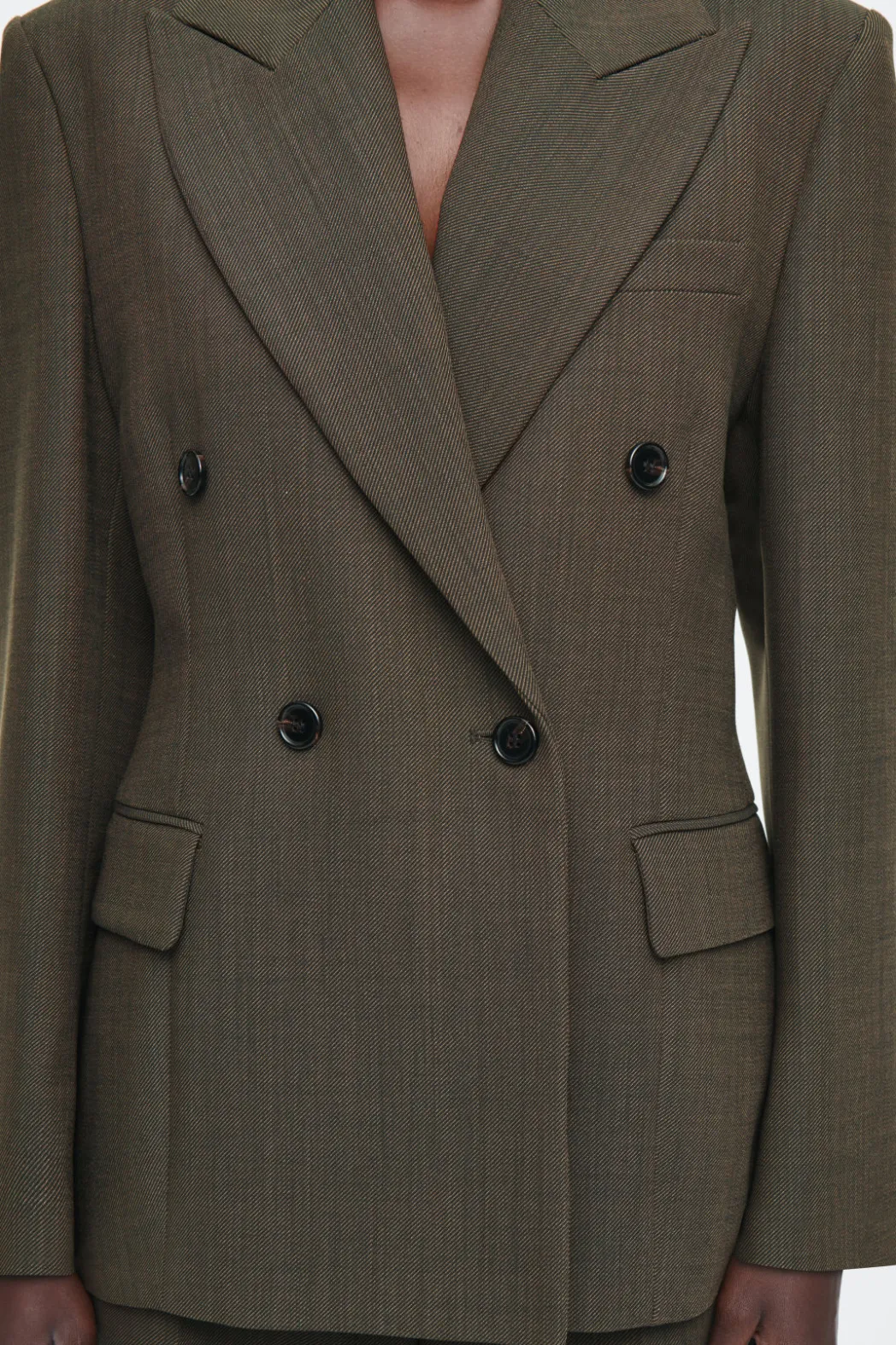 New COS SLIM WAISTED DOUBLE-BREASTED WOOL BLAZER DARK KHAKI